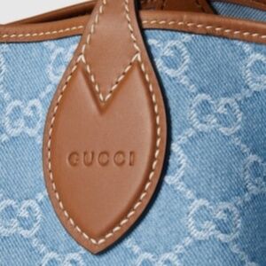 GUCCI Women's Totissima Large Blue Denim-Jacquard reversible Trimmed tote bag